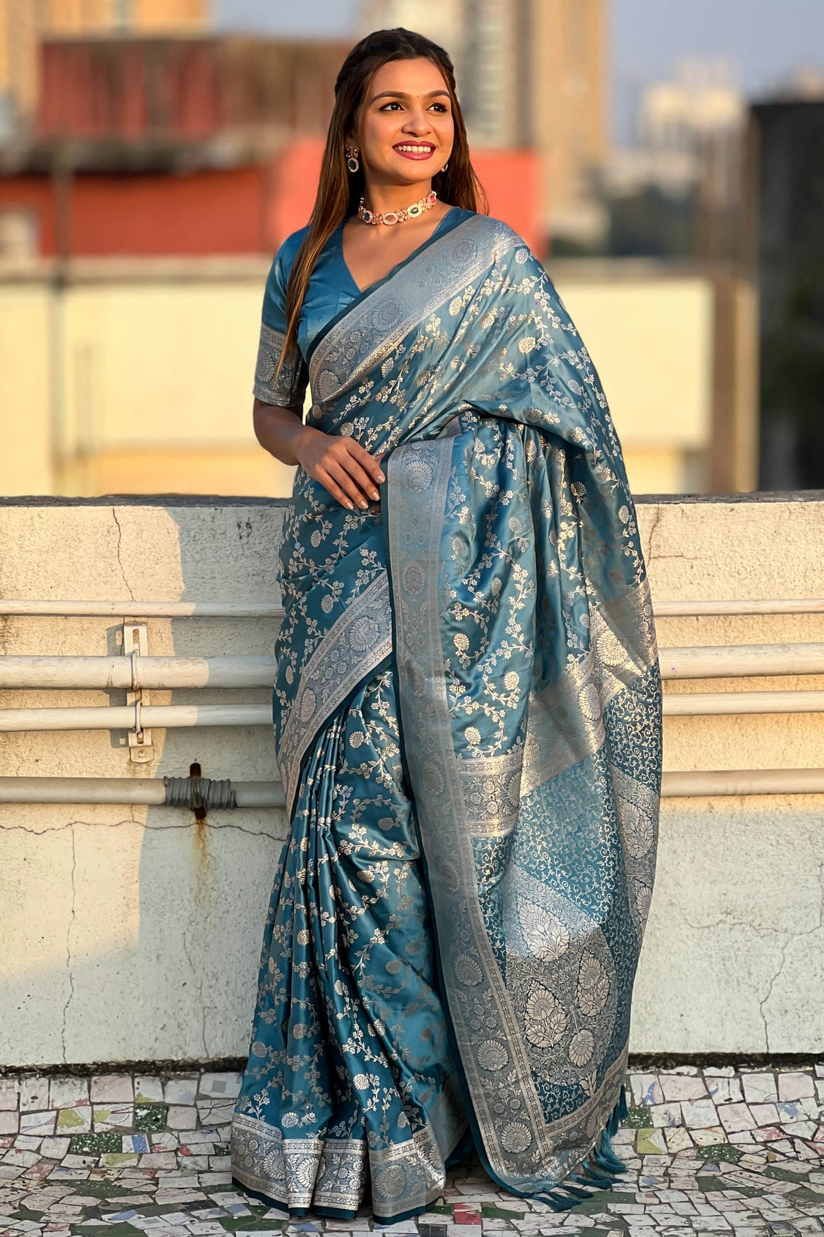 Blue Colour Banarasi Silk Traditional Saree