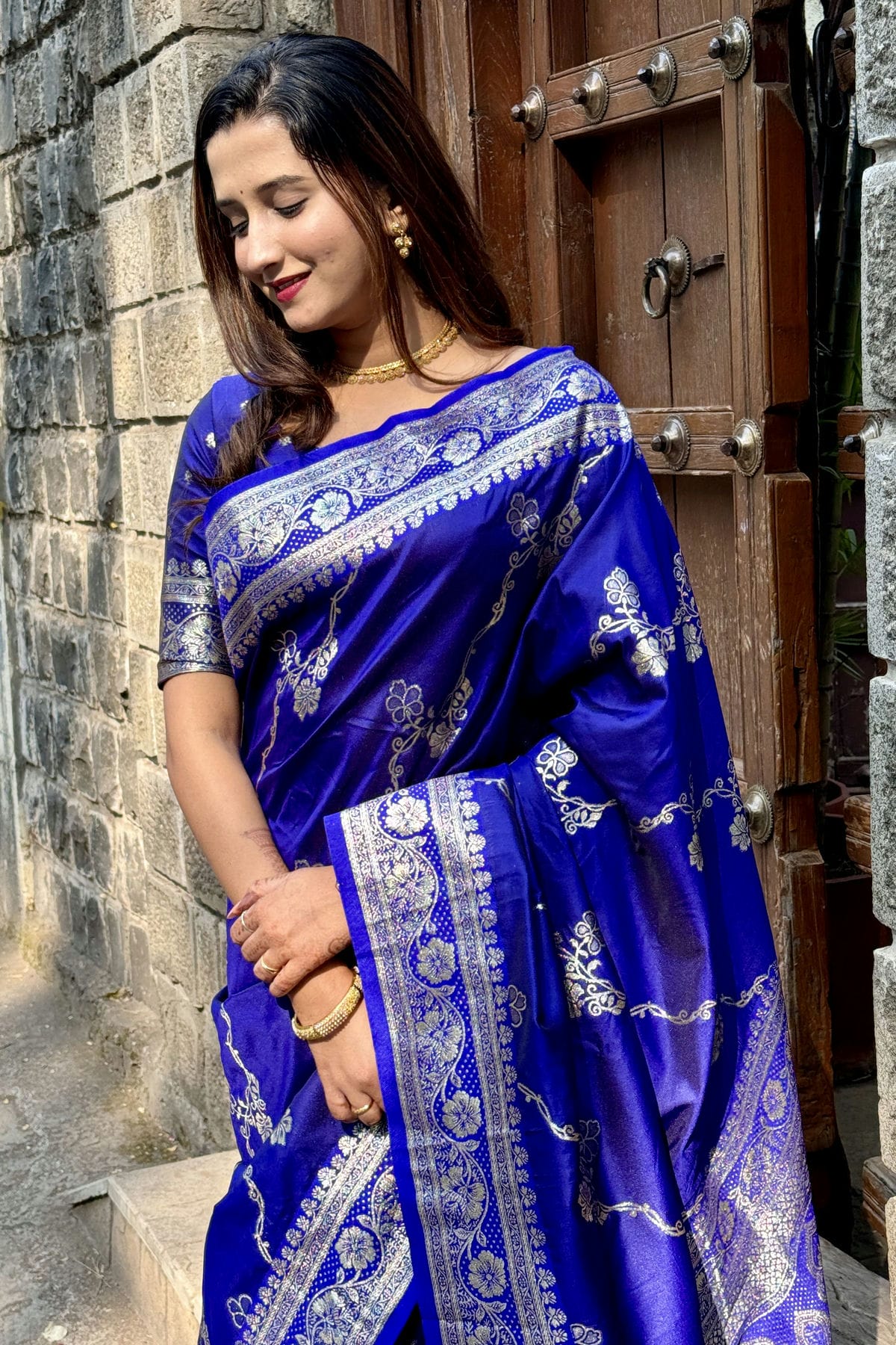 Blue Colour Banarasi Silk Traditional Saree