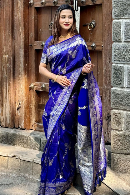 Blue Colour Banarasi Silk Traditional Saree