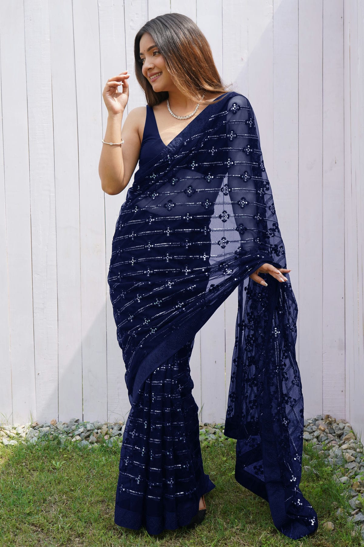 Blue Colour Butterfly Net Designer Saree