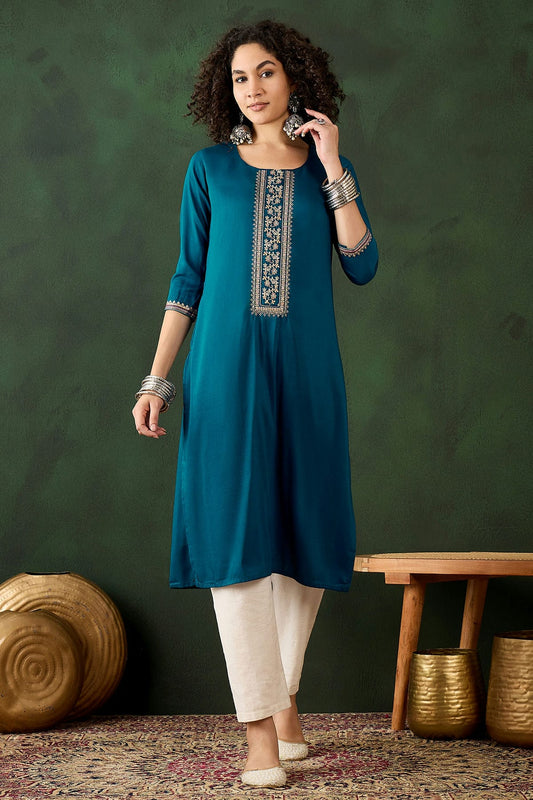 Blue Colour Chinon Kurti