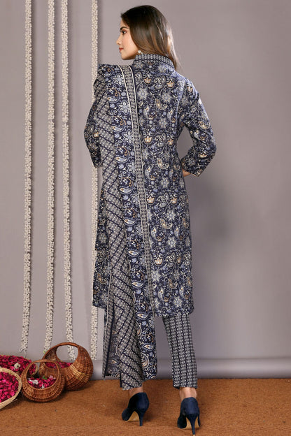 Blue Colour Cotton Blend Stitched Suit VSSS1112301