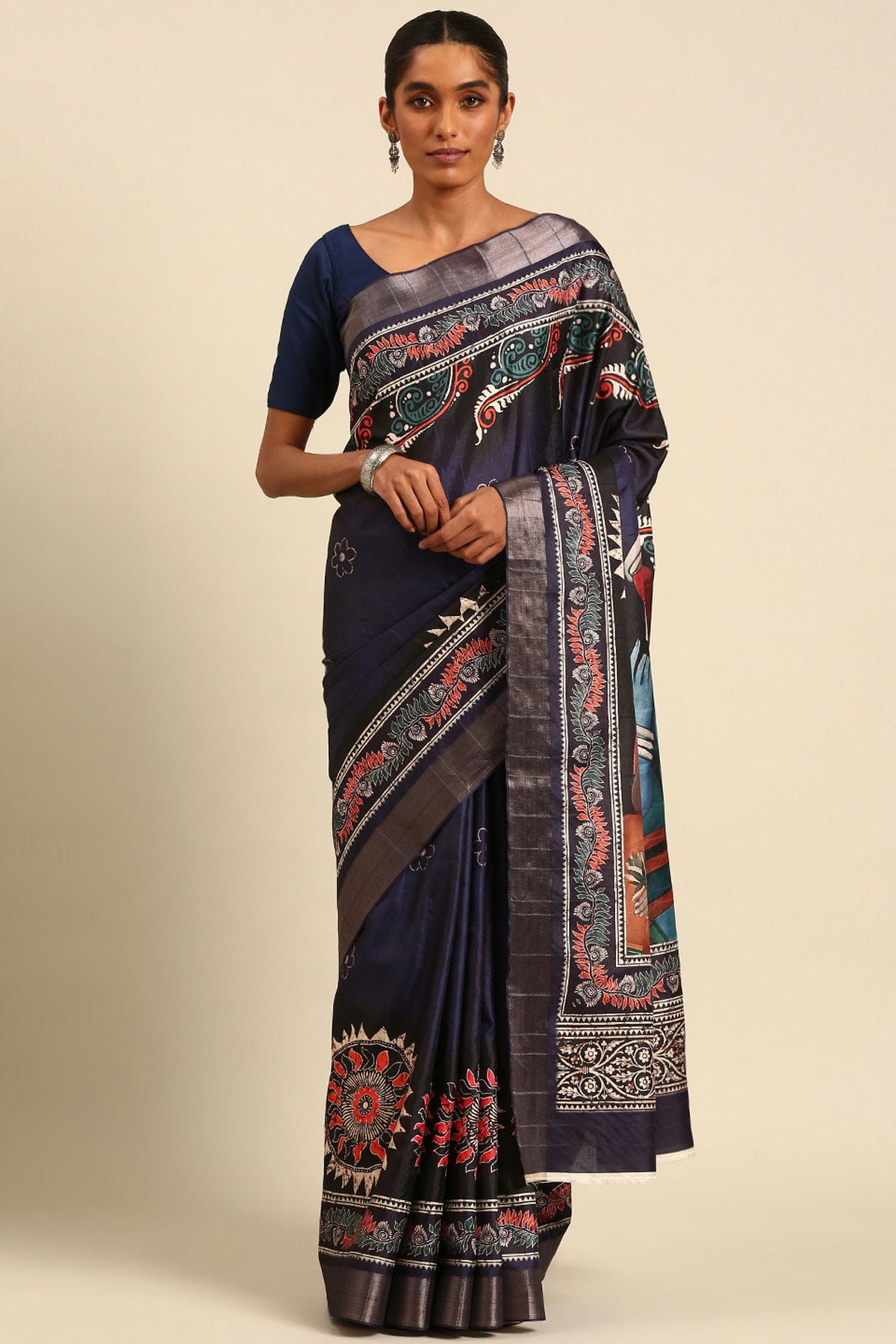 Blue Colour Cotton Printed Saree