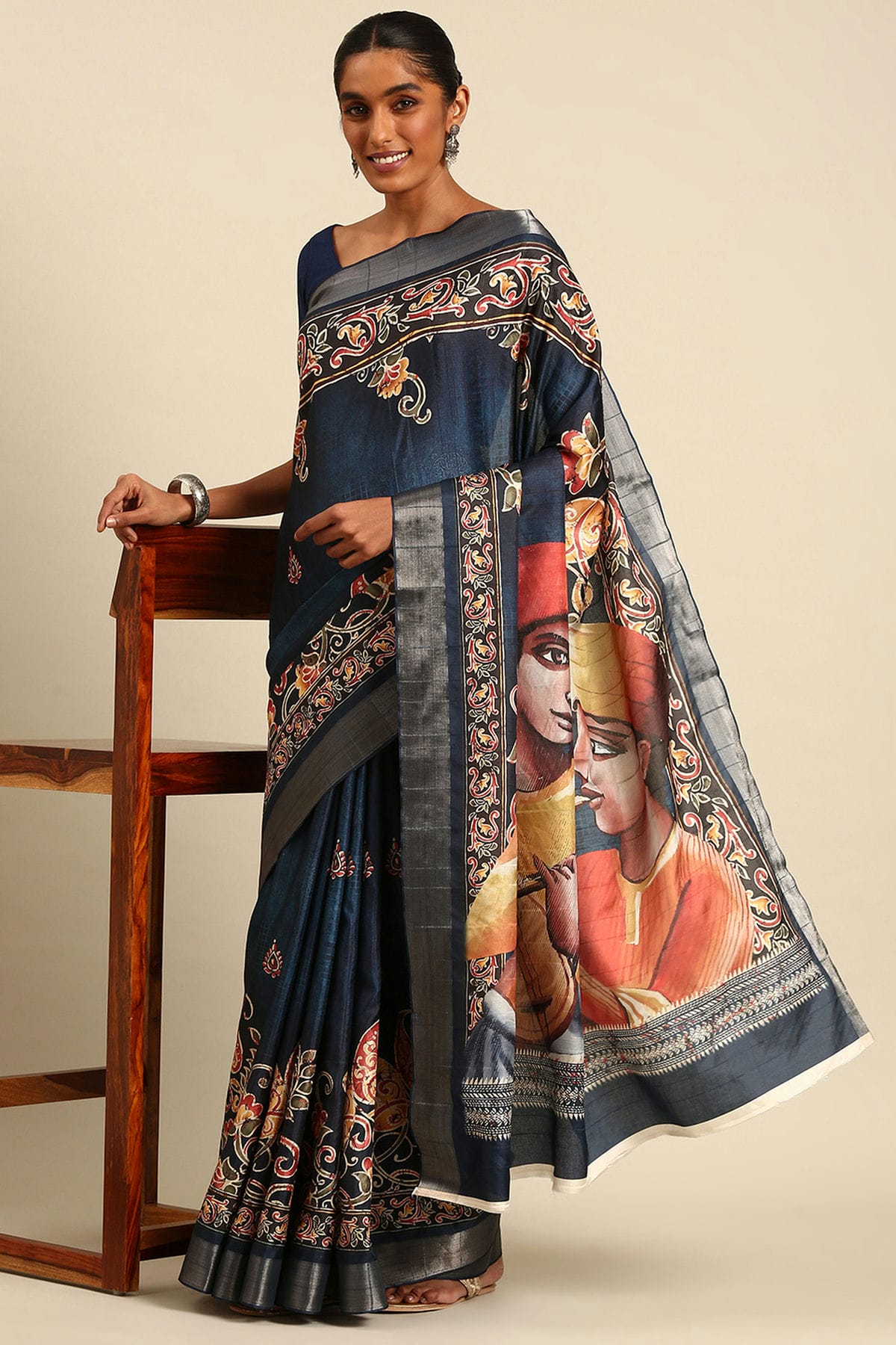 Blue Colour Cotton Printed Saree