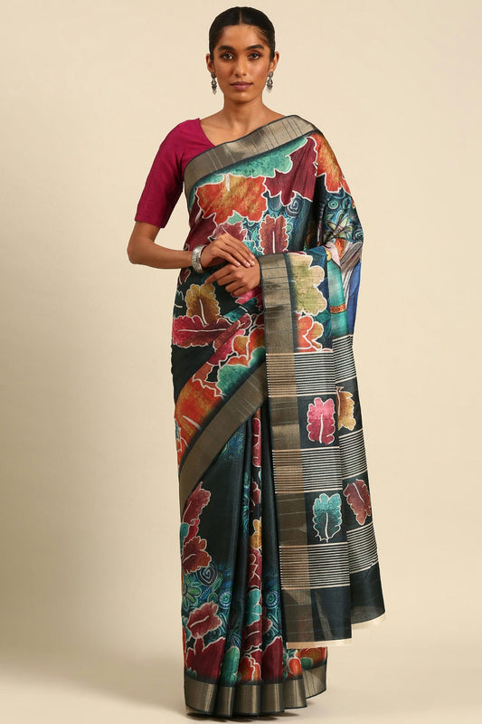 Blue Colour Cotton Printed Saree