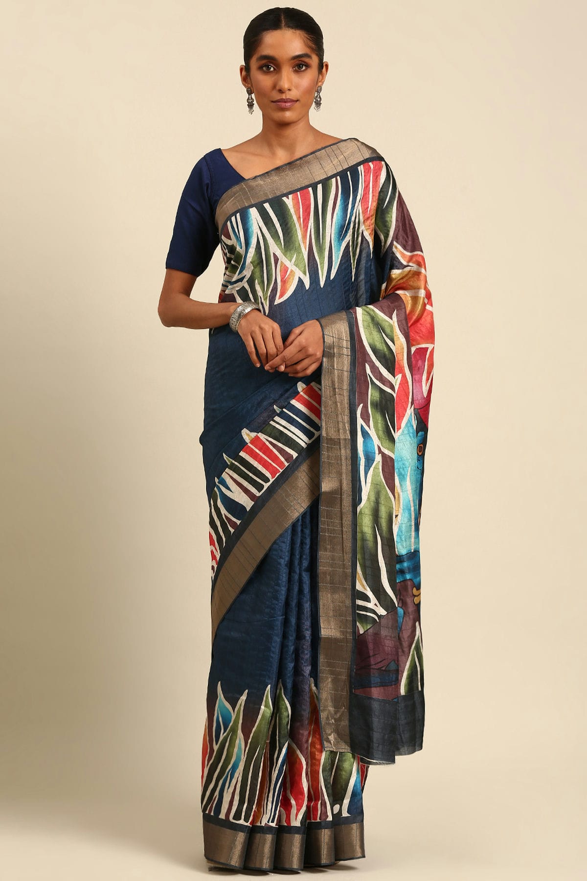 Blue Colour Cotton Printed Saree