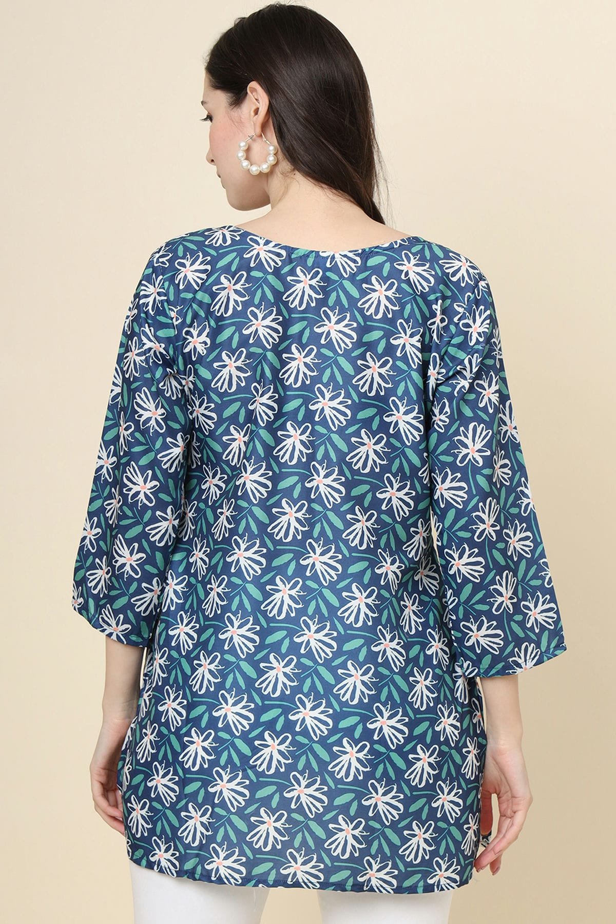 Blue Colour Cotton Printed Work Readymade Top