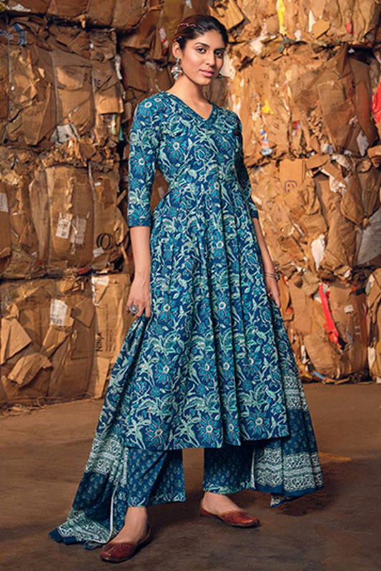 Blue Colour Cotton Stitched Salwar Suit