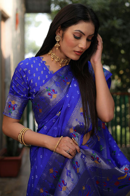 Blue Colour Dola Silk Paithani Saree