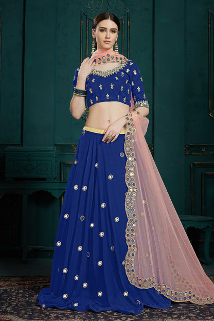 Blue Colour Embroidery Georgette Lehenga Choli