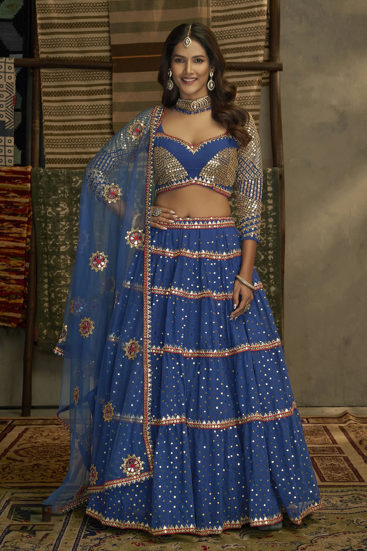 Blue Colour Embroidery Georgette Lehenga Choli