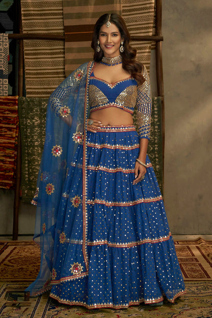 Blue Colour Embroidery Georgette Lehenga Choli