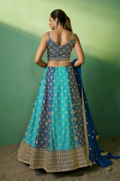 Blue Colour Embroidery Georgette Lehenga Choli