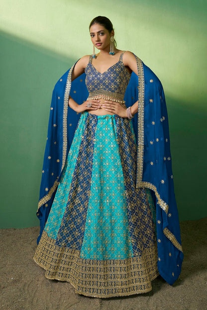 Blue Colour Embroidery Georgette Lehenga Choli