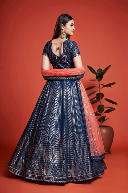 Blue Colour Embroidery Georgette Lehenga Choli