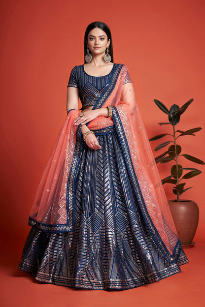 Blue Colour Embroidery Georgette Lehenga Choli