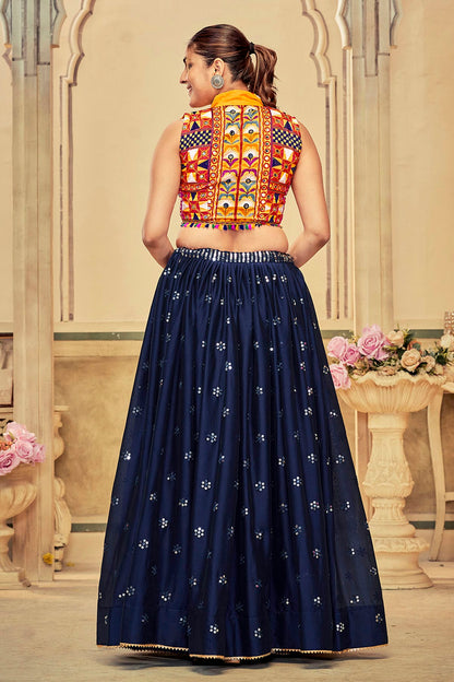 Blue Colour Embroidery Work Rangoli Silk Navratri Lehenga