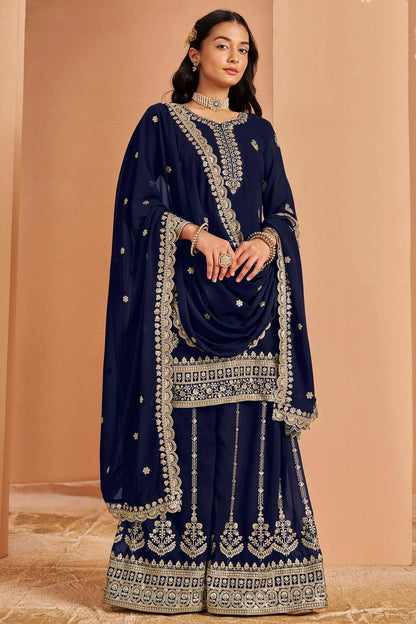 Blue Colour Faux Georgette Palazzo Pant Suit VSSM1050679