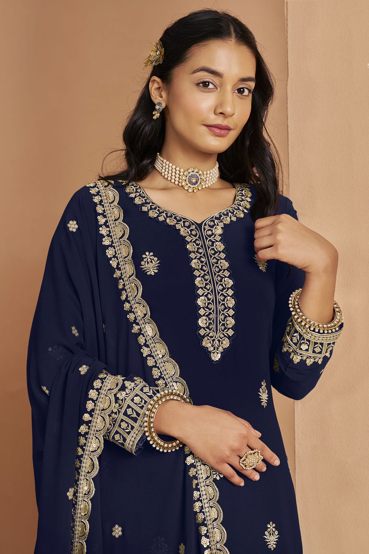 Blue Colour Faux Georgette Palazzo Pant Suit VSSM1050679