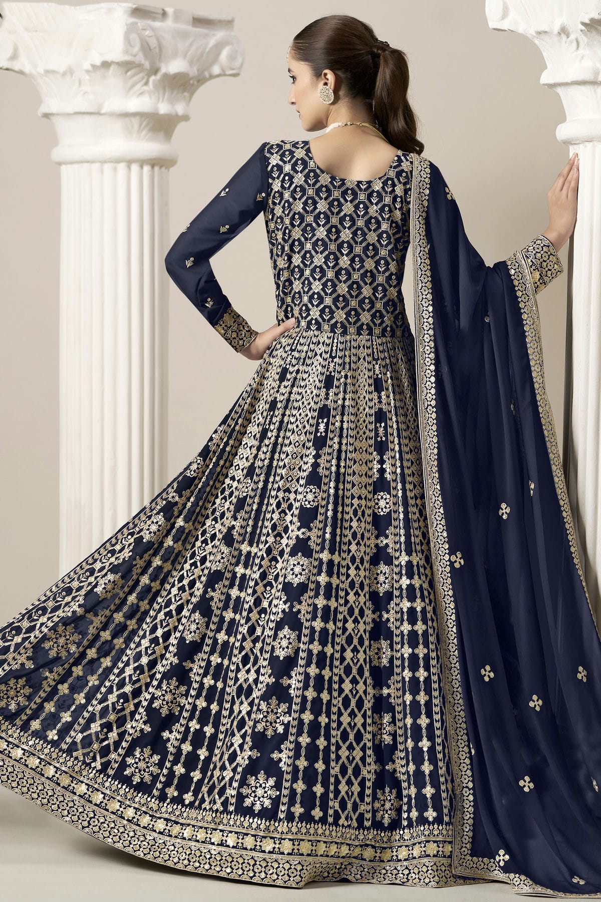 Blue Colour Faux Georgette Semi Stitched Anarkali Suit VSSM1050627