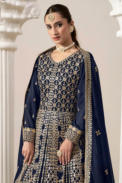 Blue Colour Faux Georgette Semi Stitched Anarkali Suit VSSM1050627