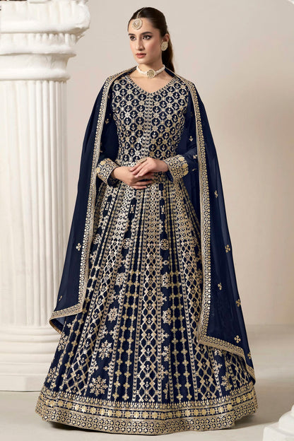 Blue Colour Faux Georgette Semi Stitched Anarkali Suit