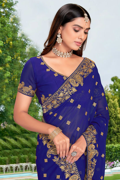 Blue Colour Georgette Designer Saree