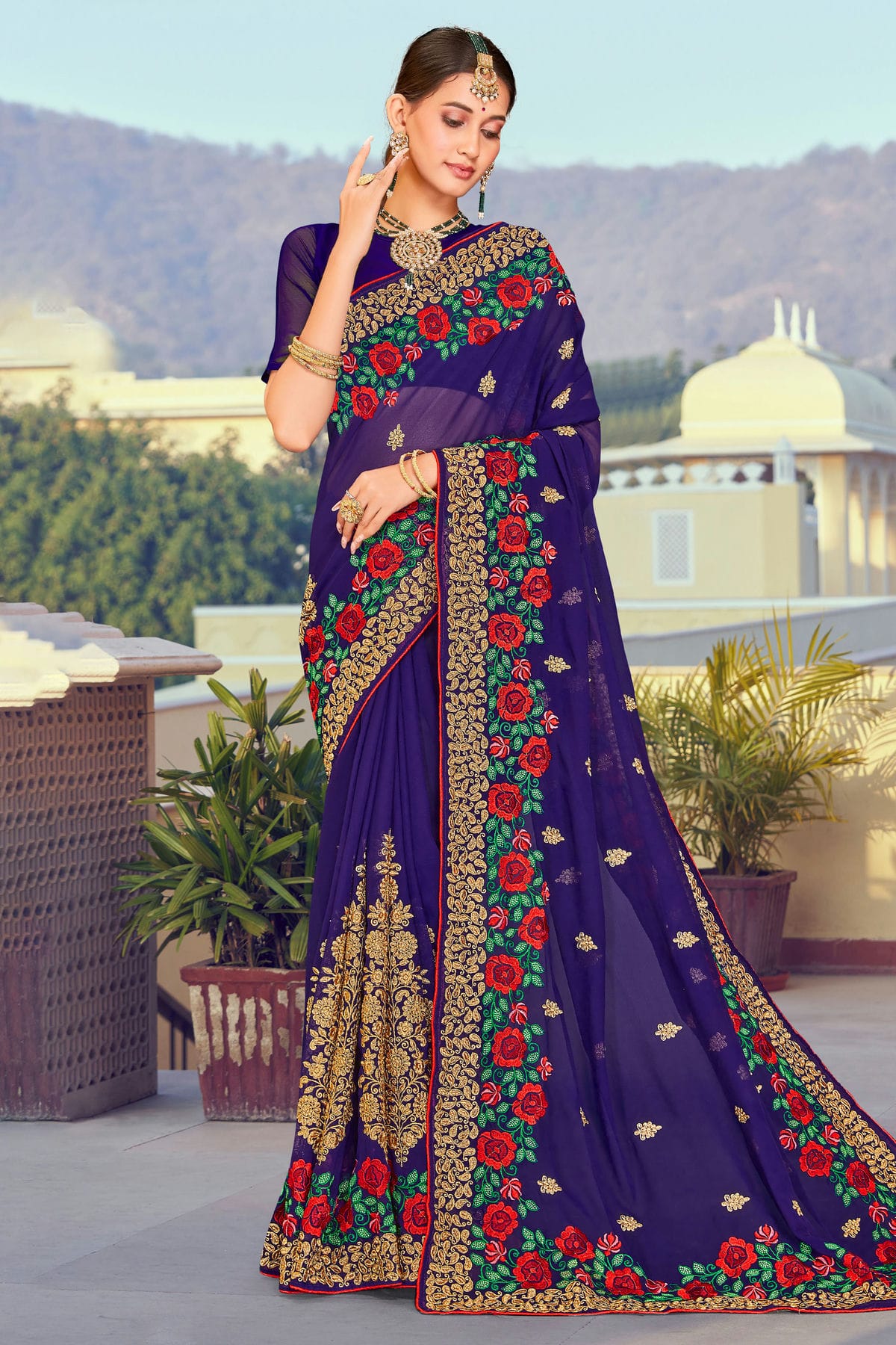 Blue Colour Georgette Designer Saree