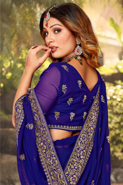 Blue Colour Georgette Designer Saree