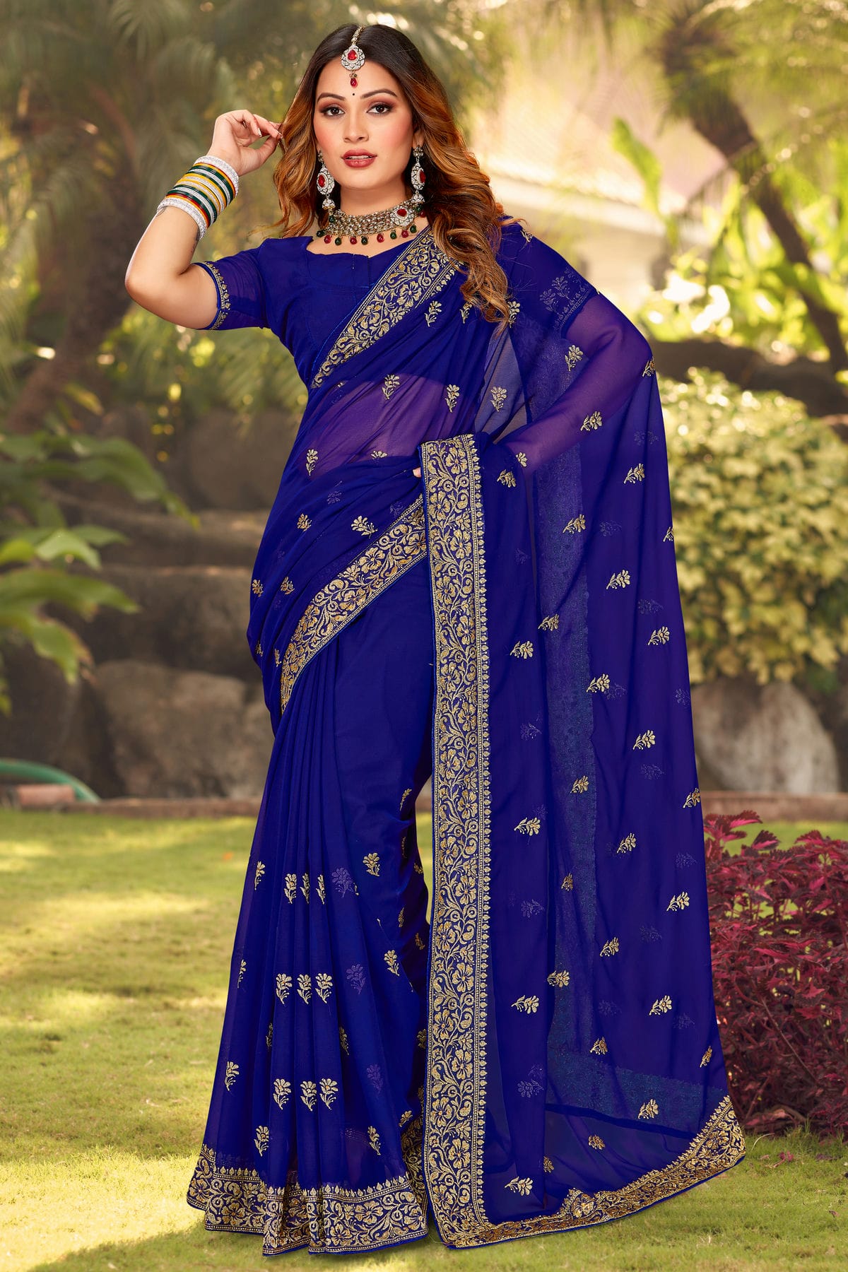 Blue Colour Georgette Designer Saree