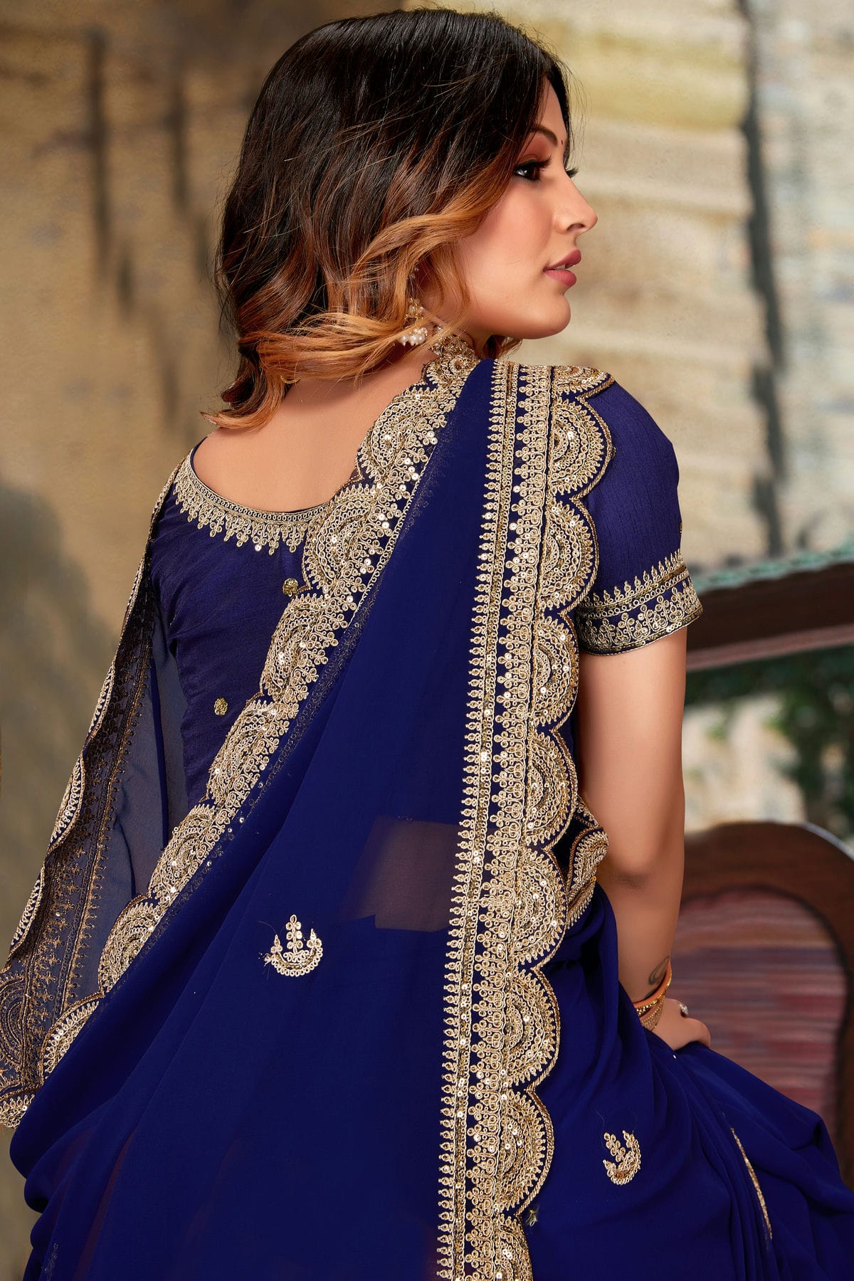 Blue Colour Georgette Designer Saree