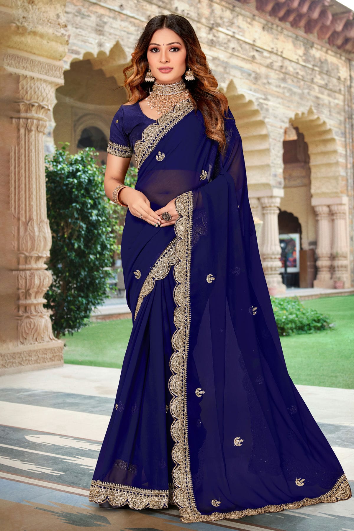 Blue Colour Georgette Designer Saree