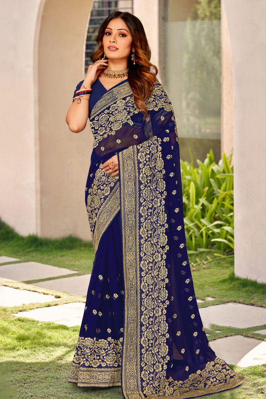 Blue Colour Georgette Designer Saree