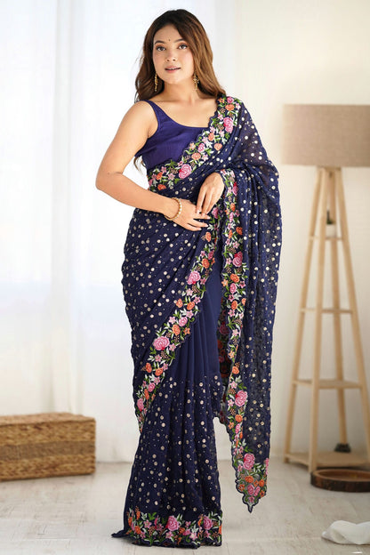 Blue Colour Georgette Designer Saree