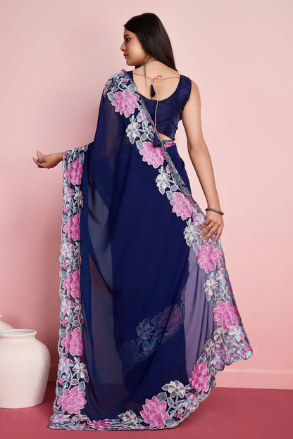 Blue Colour Georgette Saree