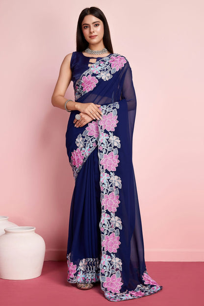 Blue Colour Georgette Saree