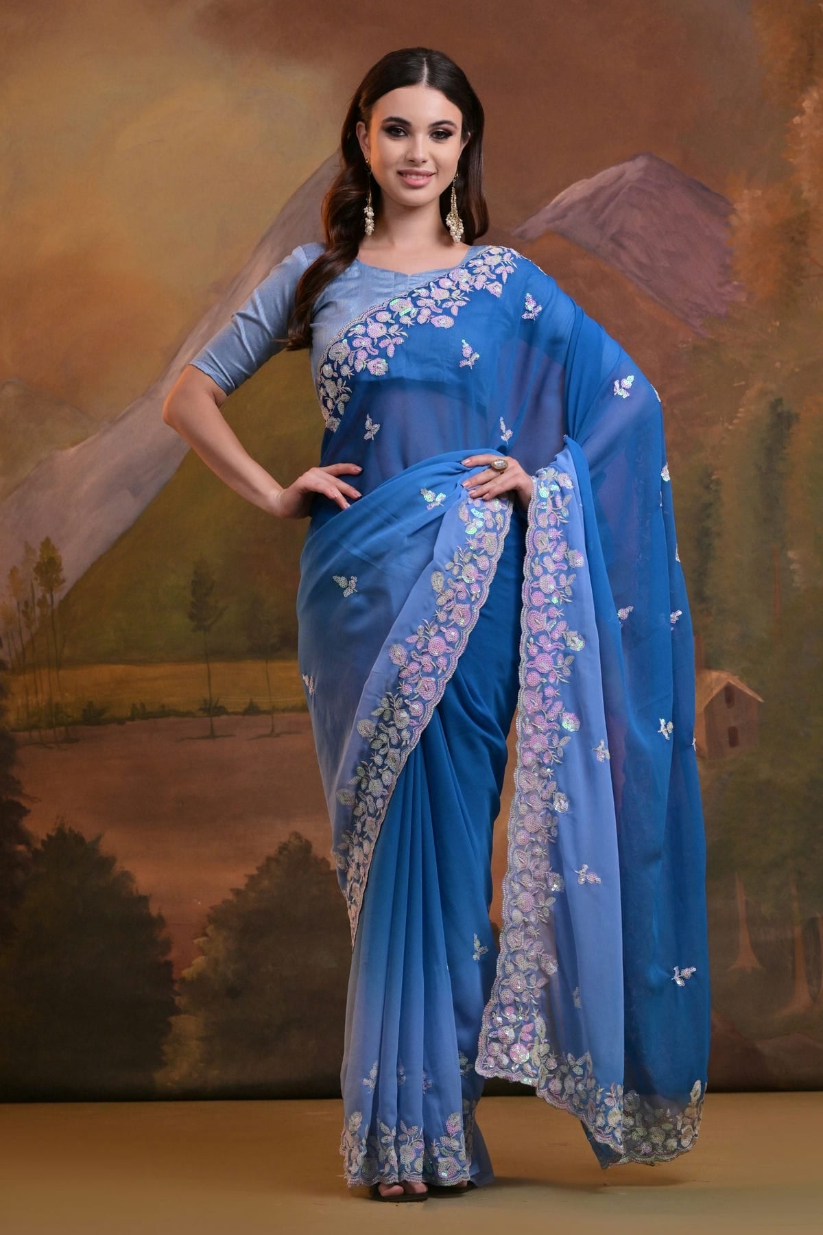 Blue Colour Georgette Saree