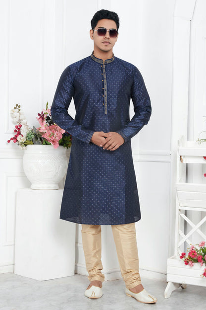 Blue Colour Jacquard Silk Brocade Kurta Pajama VSKP1230219