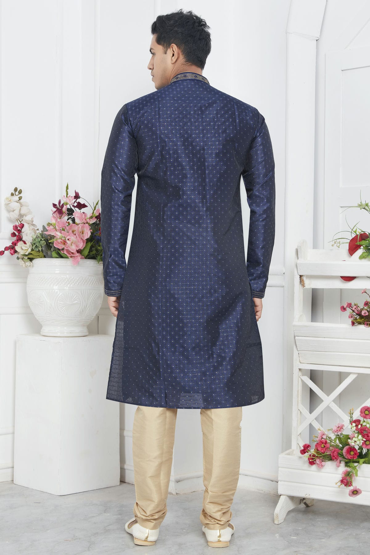 Blue Colour Jacquard Silk Brocade Kurta Pajama VSKP1230219