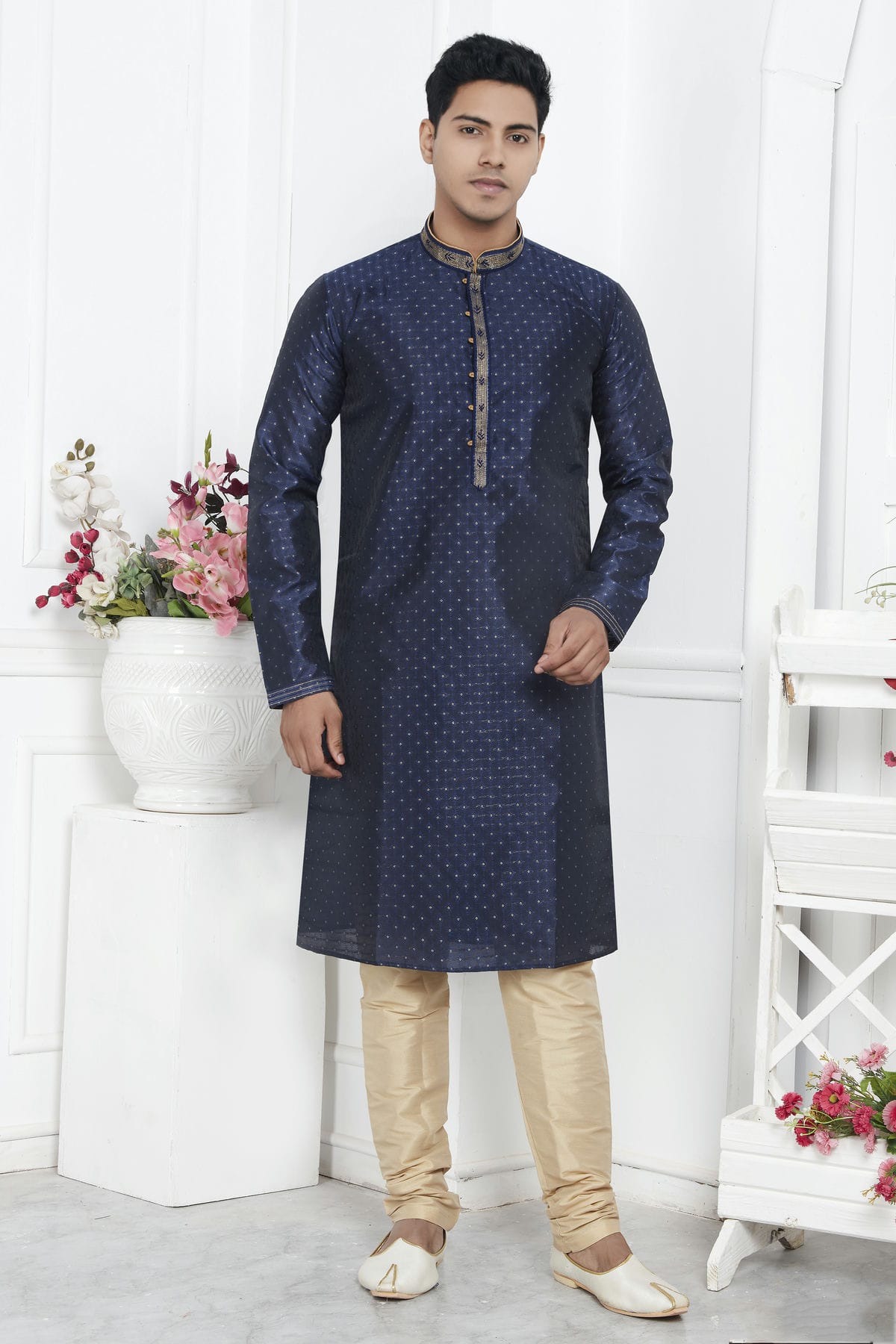 Blue Colour Jacquard Silk Brocade Kurta Pajama