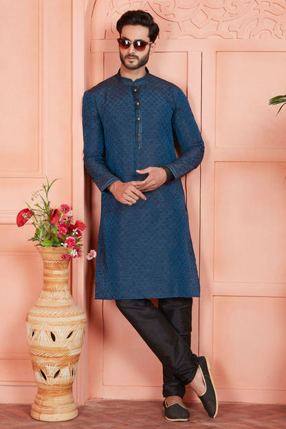 Blue Colour Jacquard Silk Brocade Kurta Pajama VSKP1230236