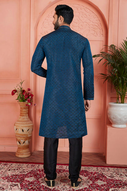 Blue Colour Jacquard Silk Brocade Kurta Pajama VSKP1230236