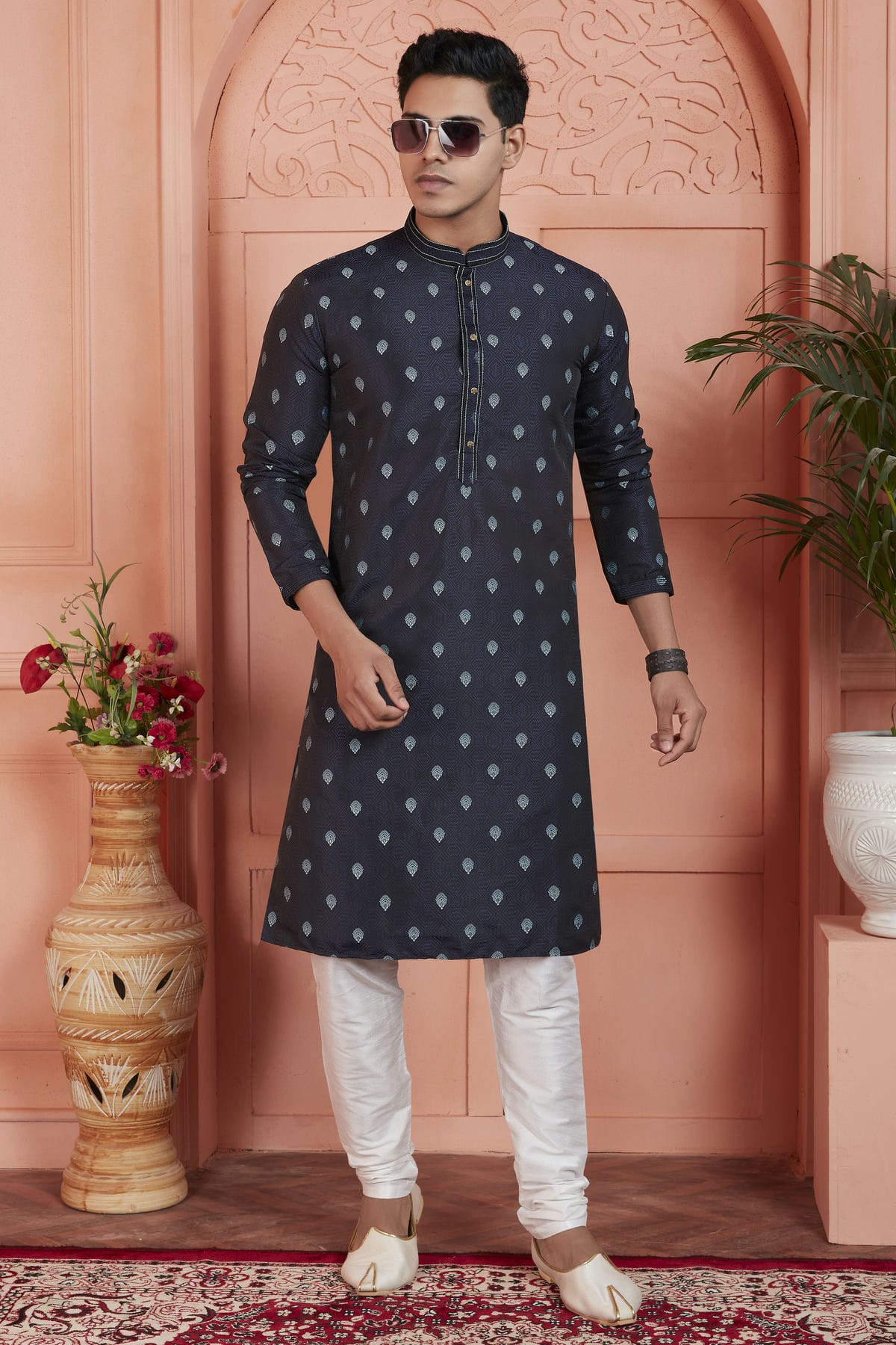 Blue Colour Jacquard Silk Brocade Kurta Pajama VSKP1230240