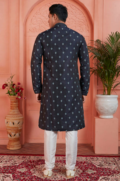 Blue Colour Jacquard Silk Brocade Kurta Pajama VSKP1230240