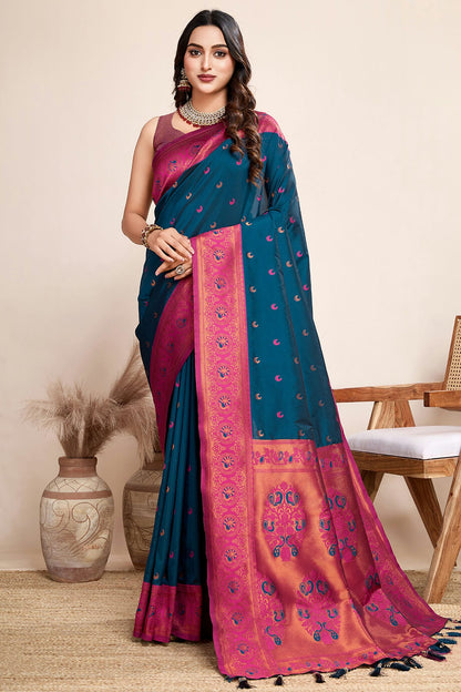 Blue Colour Jacquard Silk Traditional Saree