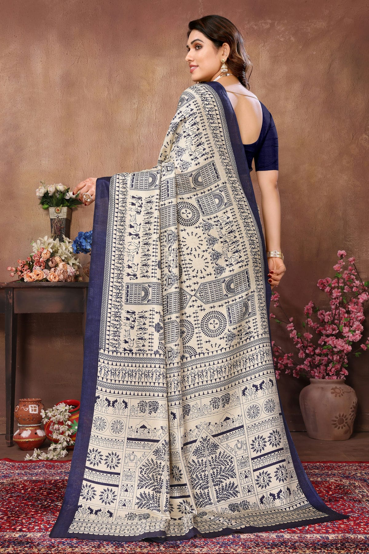 Blue Colour Khadi Printed Saree