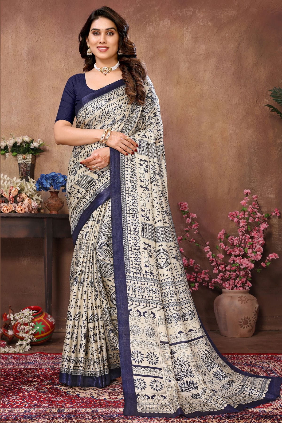 Blue Colour Khadi Printed Saree