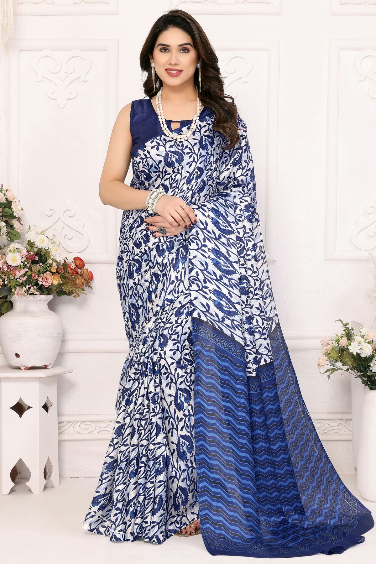 Blue Colour Khadi Saree