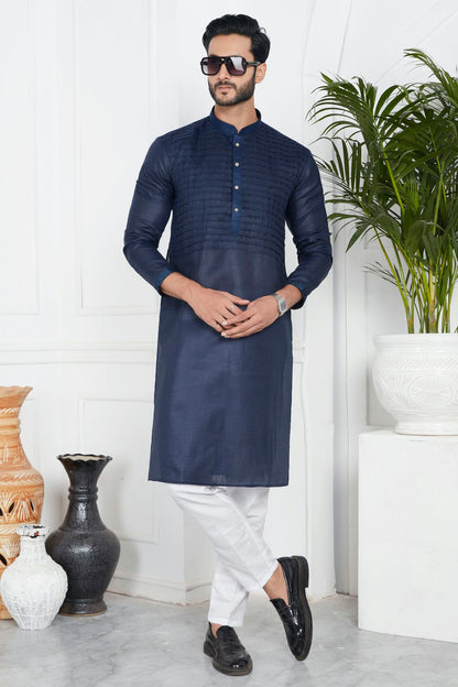 Blue Colour Linen Cotton Pintex Work Kurta Pajama VSKP1230128