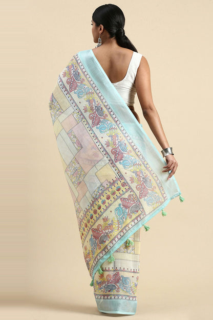 Blue Colour Linen Saree